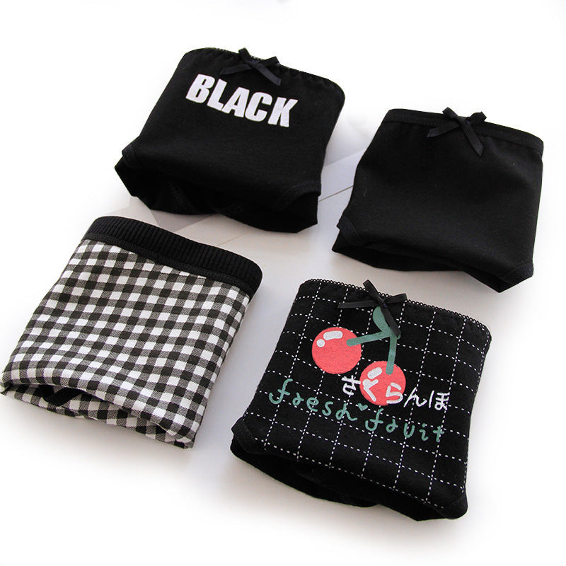 Black Cotton Cute Briefs Set Box Women - Mubimart - Woman Briefs 