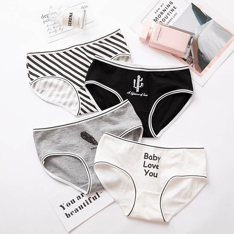Black Cotton Cute Briefs Set Box Women - Mubimart