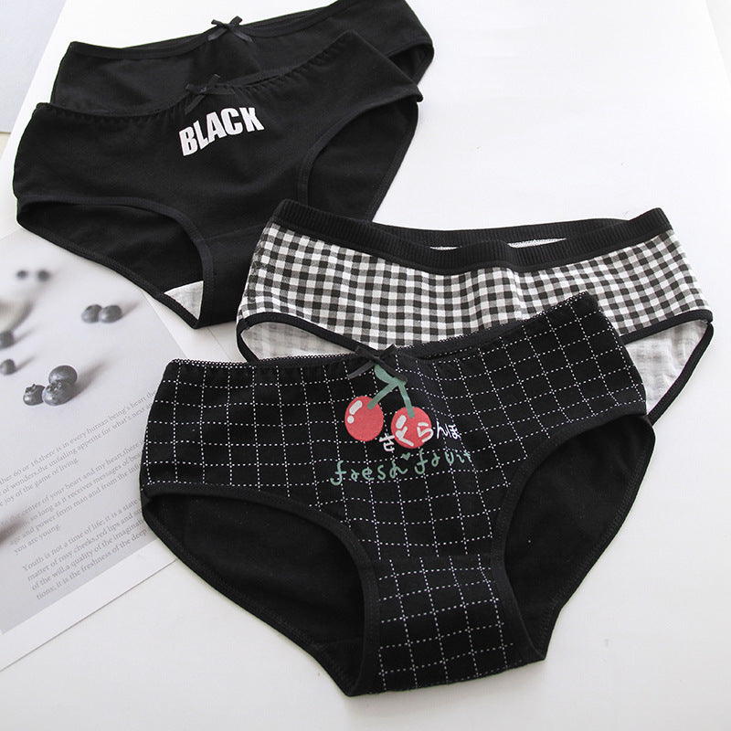 Black Cotton Cute Briefs Set Box Women - Mubimart -  