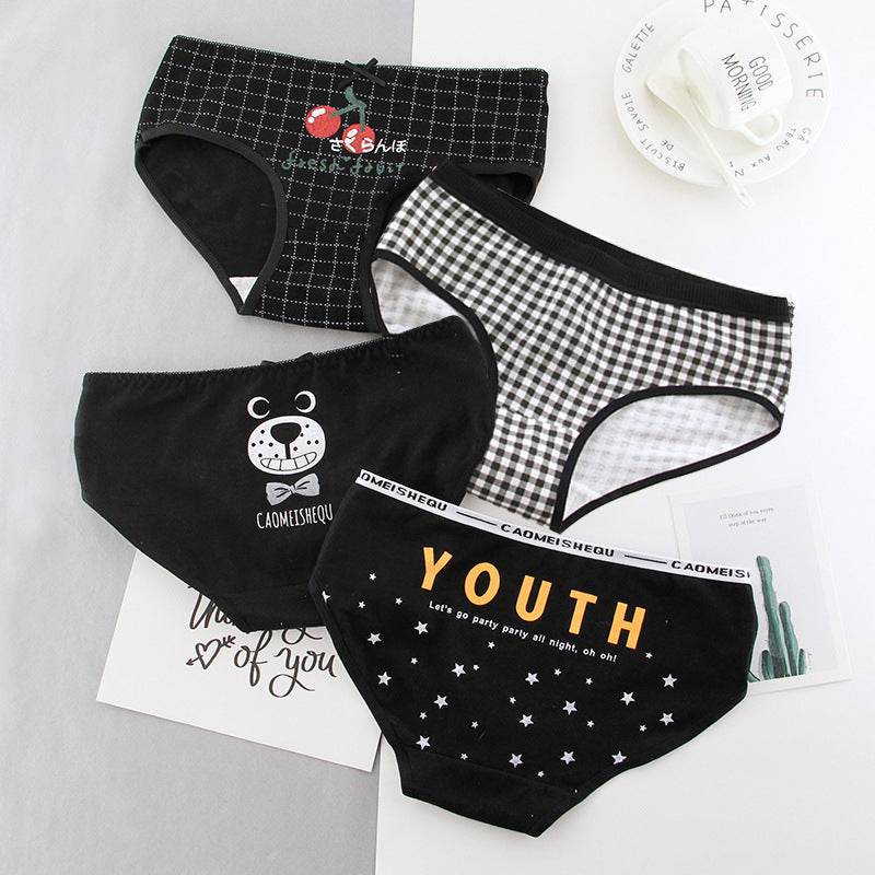 Black Cotton Cute Briefs Set Box Women - Mubimart