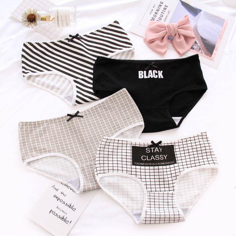 Black Cotton Cute Briefs Set Box Women - Mubimart