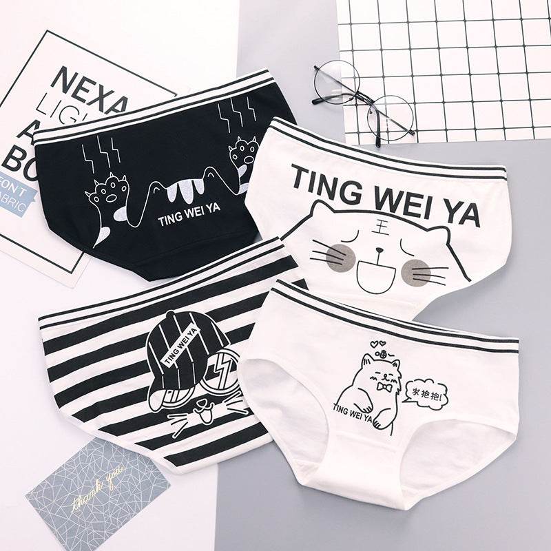 Black Cotton Cute Briefs Set Box Women - Mubimart