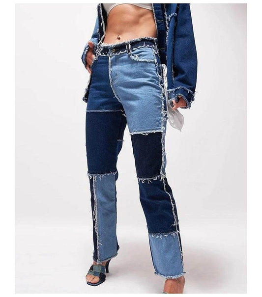High Elastic Stitching Raw Edge Women's Straight-leg Jeans - Mubimart