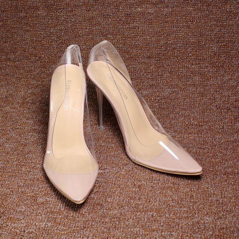 Pointed Transparent Crystal Heel Shallow Breathable Thin Super High Heel Work Shoes - Mubimart