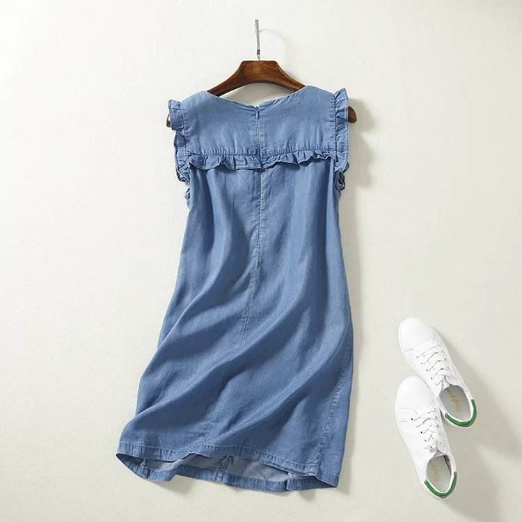 Ruffled Tencel Denim Short One-piece Dress - Mubimart
