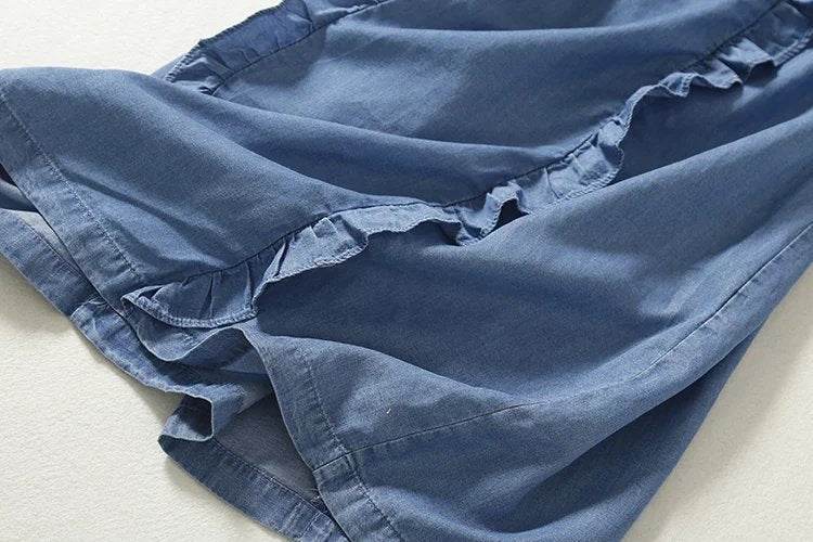Ruffled Tencel Denim Short One-piece Dress - Mubimart