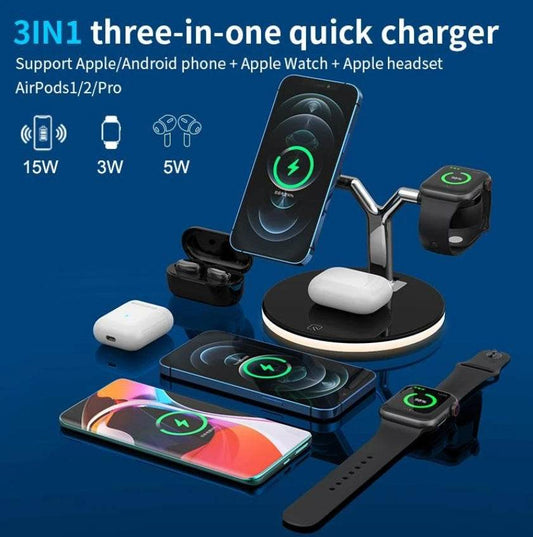 Compatible with Apple , Magnetic Suction Wireless Charger Three In One Wireless Charger - Mubimart