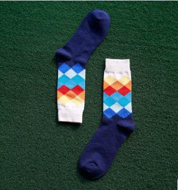 Colored diamond men's socks men's cotton socks long socks - Mubimart