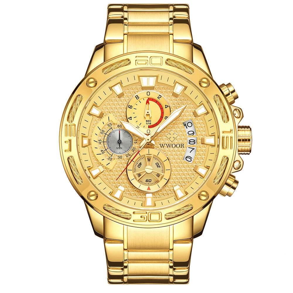 WWOOR Fashion Mens Watches Top Brand Luxury Gold Full Steel Quartz Watch Men Waterproof Sport Chronograph Relogio Masculino - Mubimart