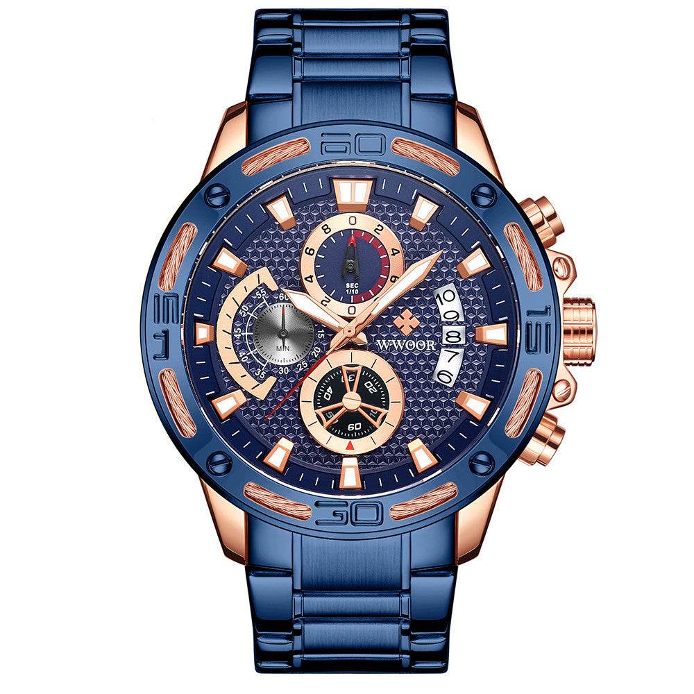 WWOOR Fashion Mens Watches Top Brand Luxury Gold Full Steel Quartz Watch Men Waterproof Sport Chronograph Relogio Masculino - Mubimart