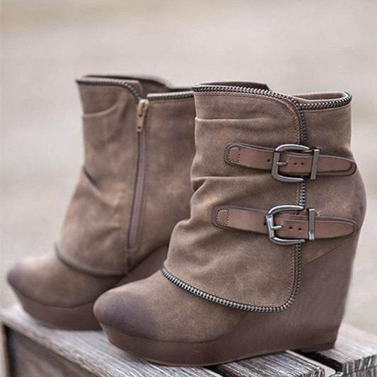 Female Booties With Wedge Heels Platform Boots Women Winter - Mubimart