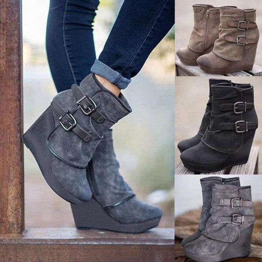Female Booties With Wedge Heels Platform Boots Women Winter - Mubimart