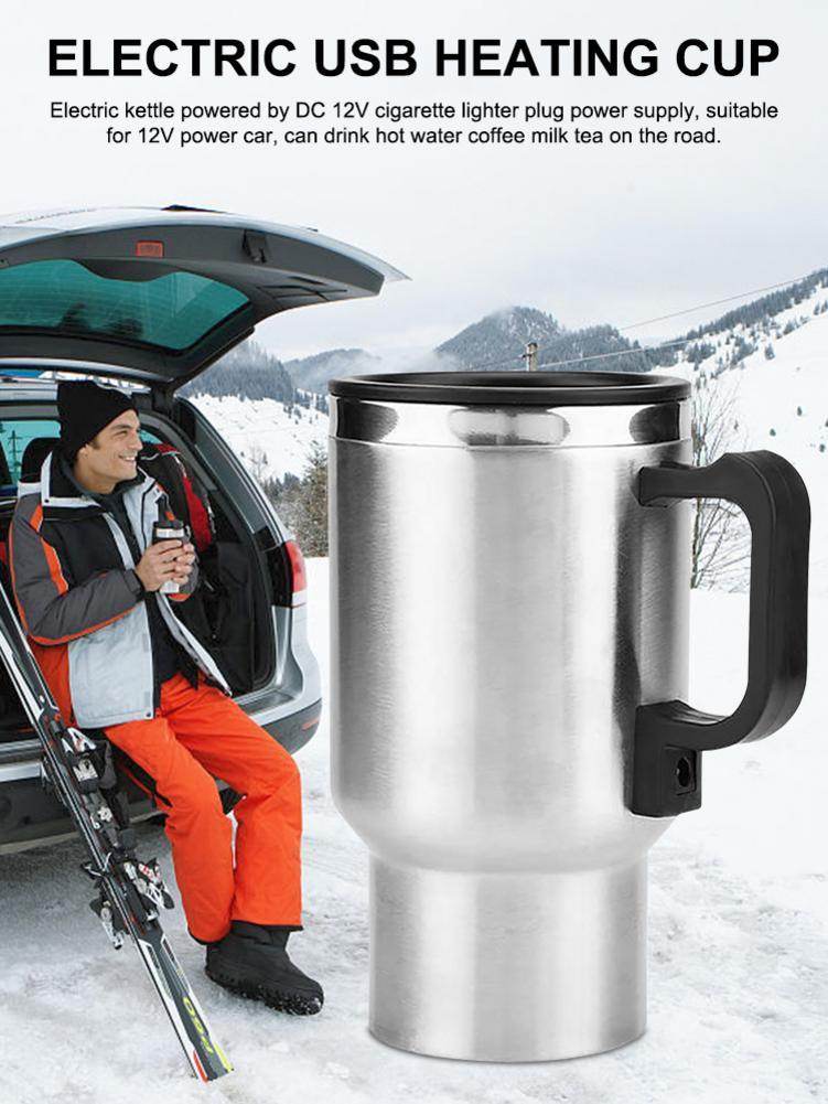 Stainless Steel Vehicle Heating Cup Electric Heating Car Kettle Camping Travel Kettle Water Coffee Milk Thermal Mug - Mubimart