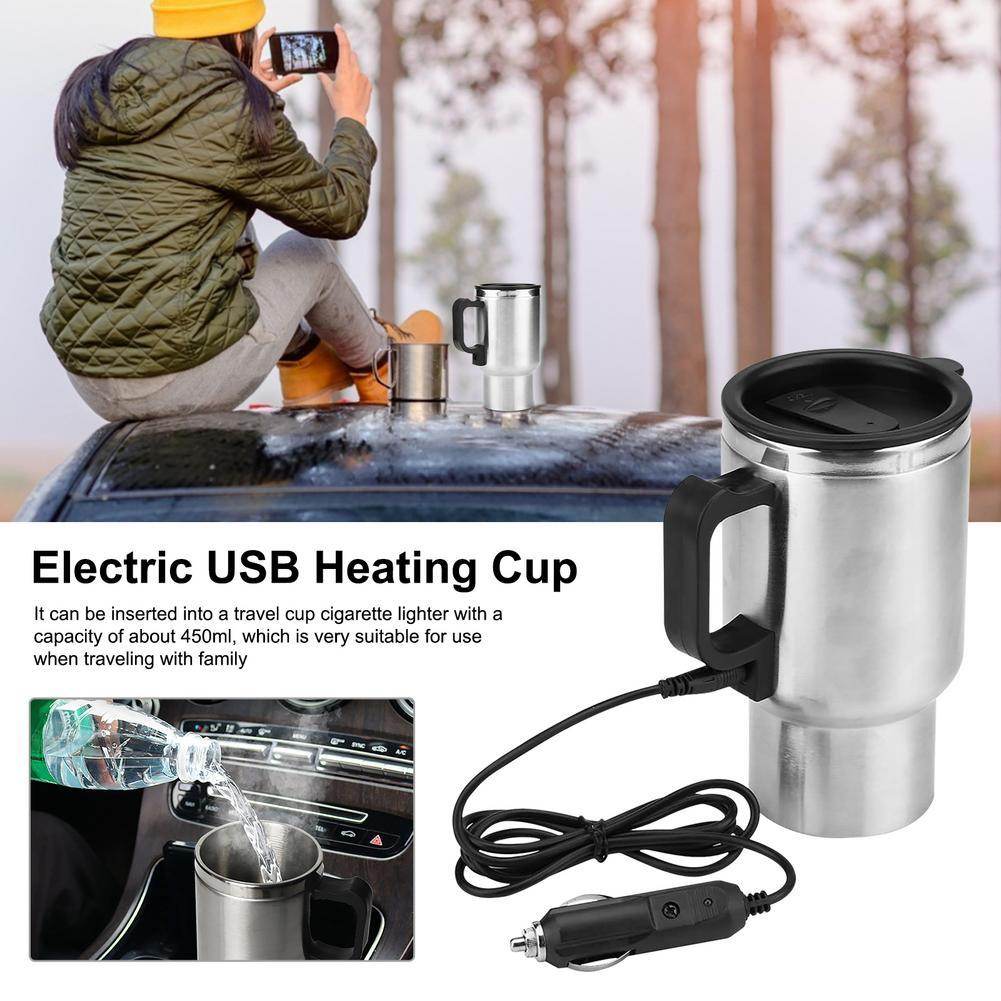 Stainless Steel Vehicle Heating Cup Electric Heating Car Kettle Camping Travel Kettle Water Coffee Milk Thermal Mug - Mubimart