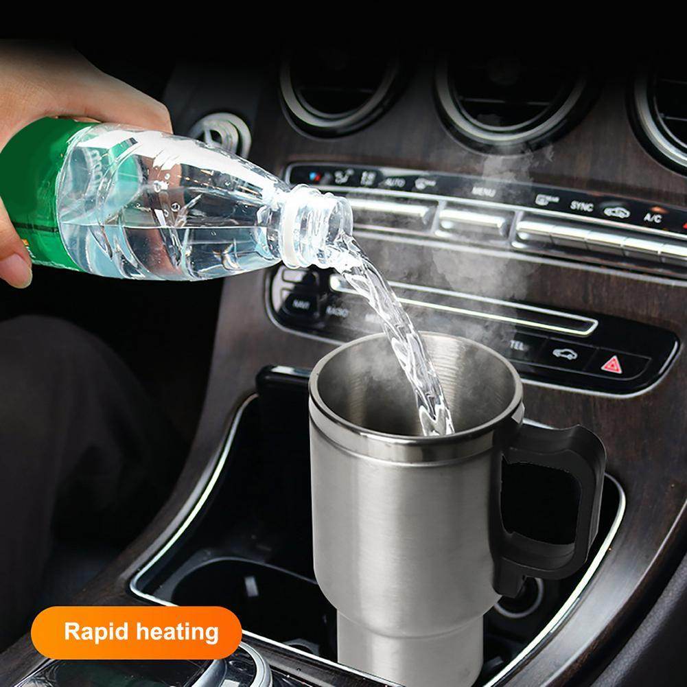 Stainless Steel Vehicle Heating Cup Electric Heating Car Kettle Camping Travel Kettle Water Coffee Milk Thermal Mug - Mubimart