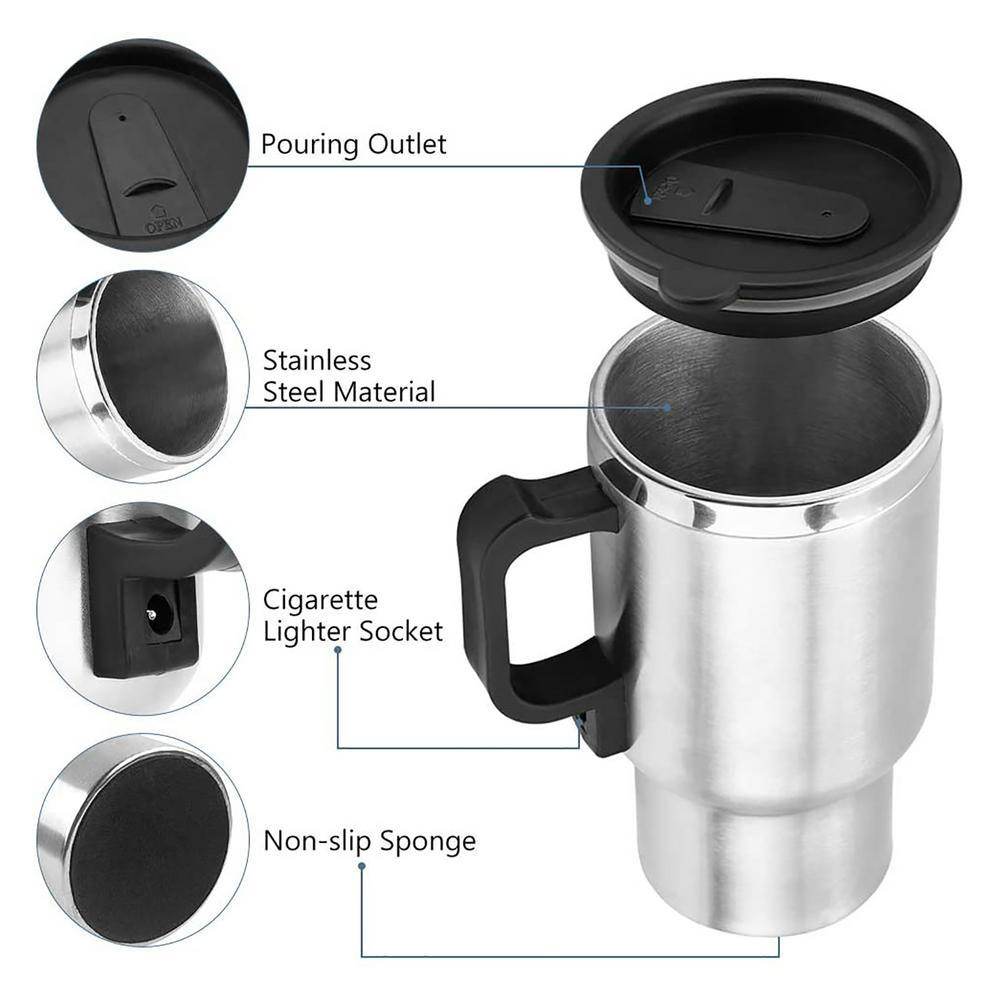 Stainless Steel Vehicle Heating Cup Electric Heating Car Kettle Camping Travel Kettle Water Coffee Milk Thermal Mug - Mubimart