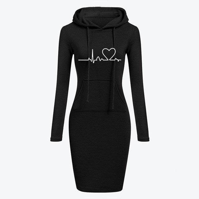 Autumn Winter Women Hoodies Sweatshirts Long-sleeved Dress - Mubimart