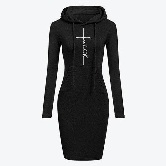 Autumn Winter Women Hoodies Sweatshirts Long-sleeved Dress - Mubimart
