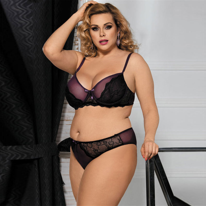 Sexy Lingerie Plus Size Ladies Sexy Lace Pajamas Three-point Suit - Mubimart - Plus Size Lingerie 