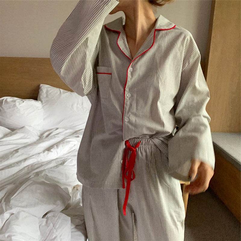 Trade Casual Nightwear In Contrasting Colors With Striped Trim - Mubimart