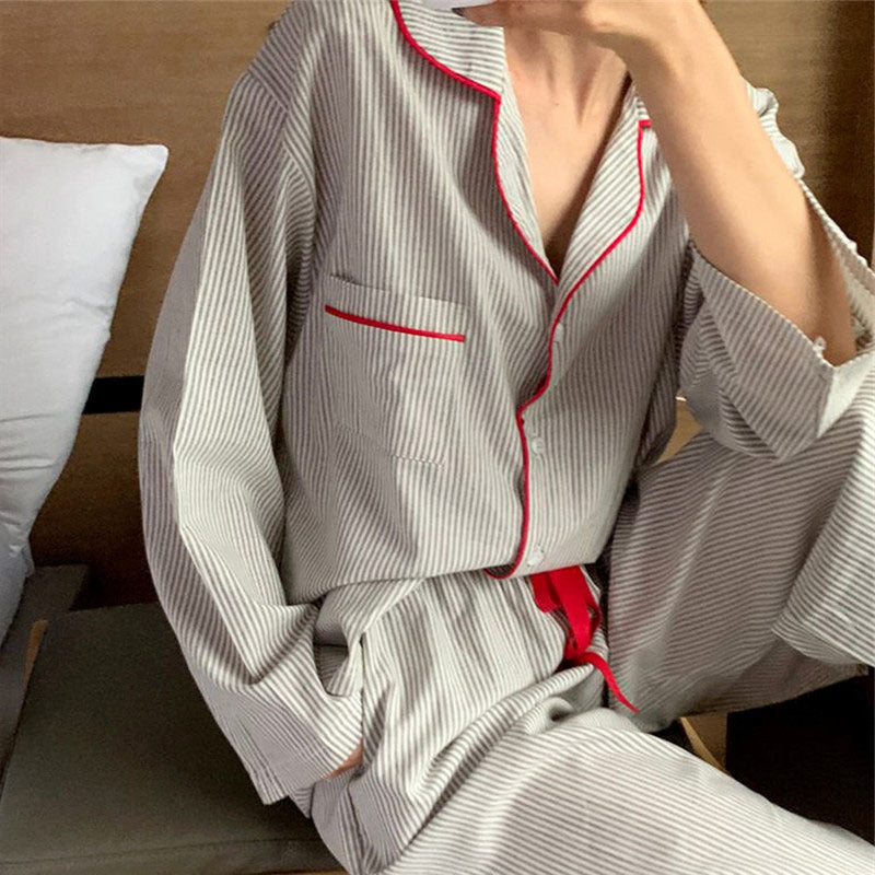 Trade Casual Nightwear In Contrasting Colors With Striped Trim - Mubimart -  