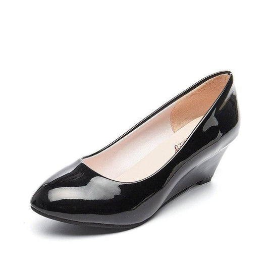 Patent Leather Pointed Toe Work Shoes Women Black Leather Shoes Work Shoes - Mubimart
