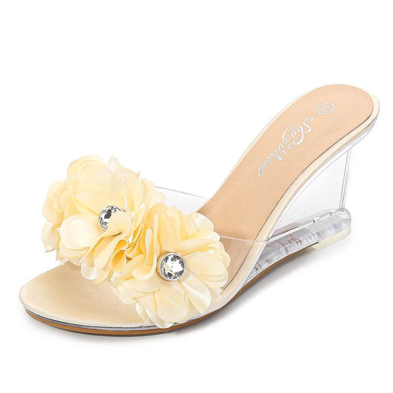 Versatile Summer Flower Simple Slope Heel Sandal Transparent Heel - Mubimart