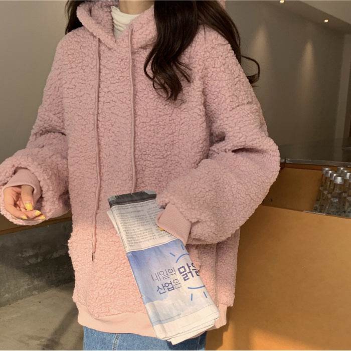 Lamb wool cute bear ear sweater - Mubimart