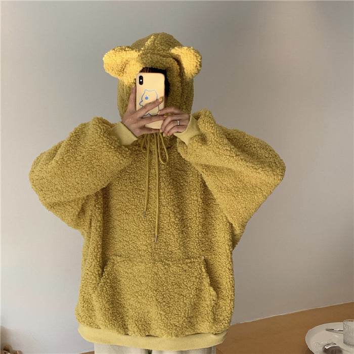 Lamb wool cute bear ear sweater - Mubimart