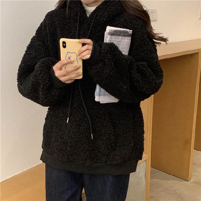 Lamb wool cute bear ear sweater - Mubimart