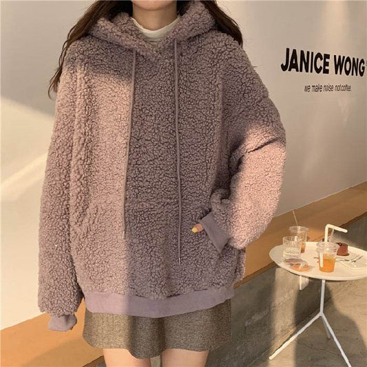 Lamb wool cute bear ear sweater - Mubimart