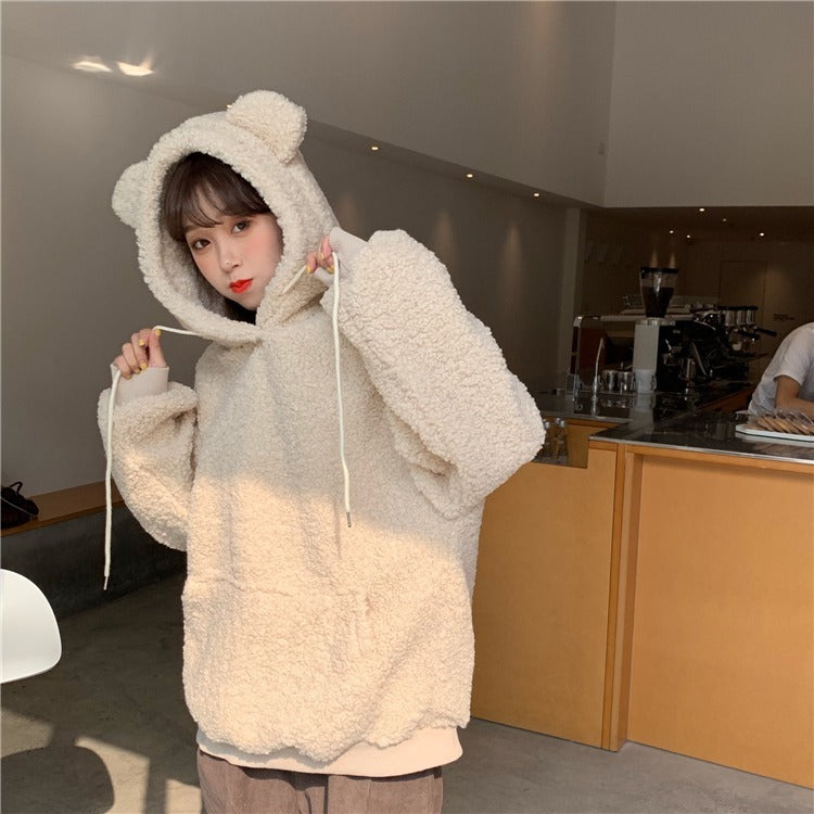 Lamb wool cute bear ear sweater