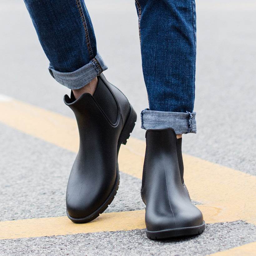 Low-top Men's Rain Boots Fashion Waterproof Low-top Rain Boots Chelsea Water Shoes - Mubimart