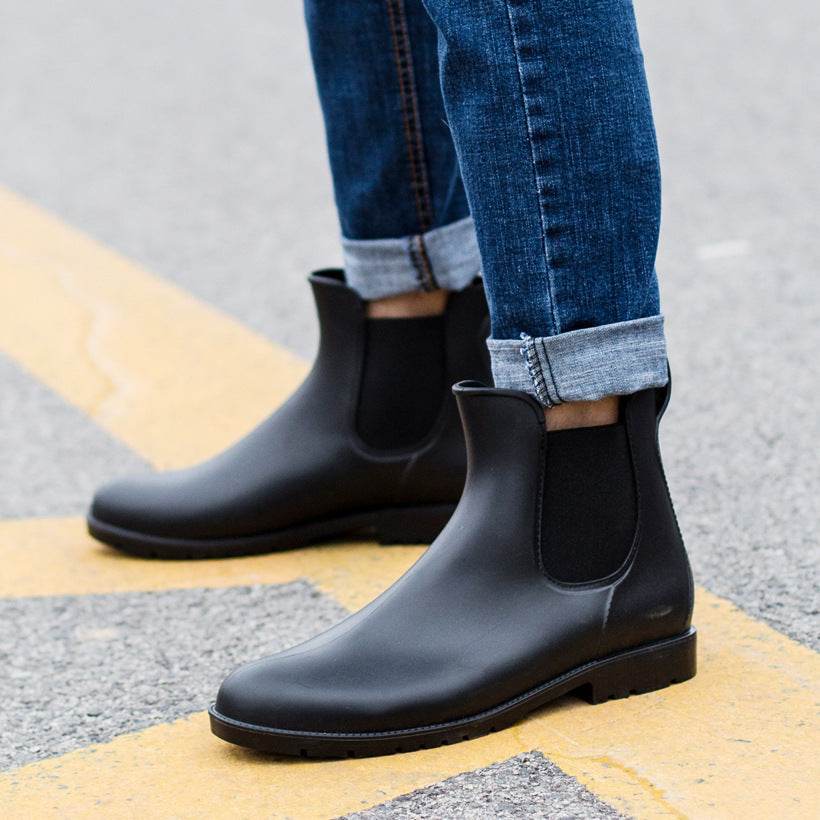 Low-top Men's Rain Boots Fashion Waterproof Low-top Rain Boots Chelsea Water Shoes - Mubimart