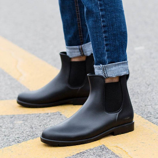 Low-top Men's Rain Boots Fashion Waterproof Low-top Rain Boots Chelsea Water Shoes - Mubimart