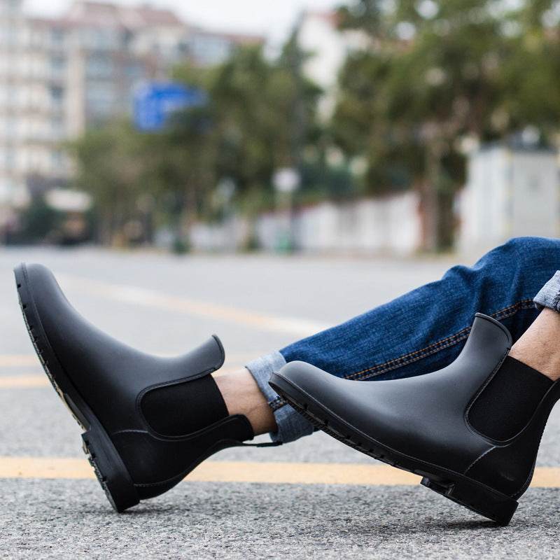 Low-top Men's Rain Boots Fashion Waterproof Low-top Rain Boots Chelsea Water Shoes - Mubimart