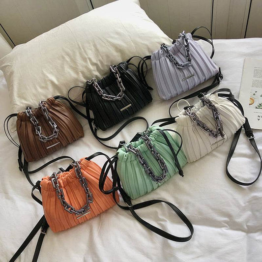 Designer Women Bags Drawstring Bucket Bag with Thick Chain Crossbody Bag - Mubimart