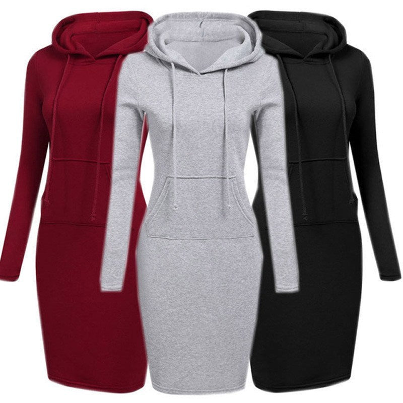 Autumn Winter Women Hoodies Sweatshirts Long-sleeved Dress - Mubimart -  