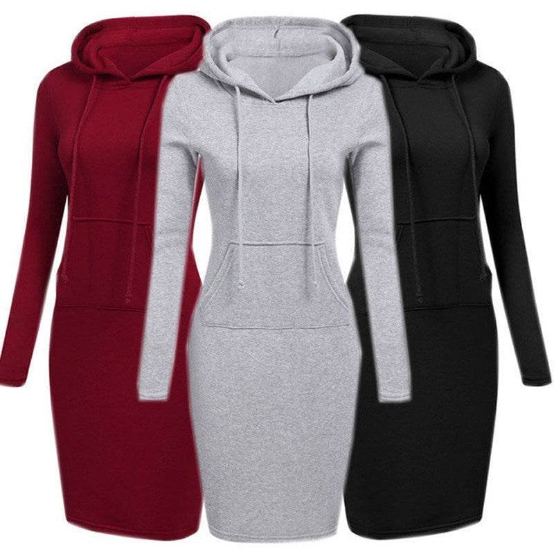 Autumn Winter Women Hoodies Sweatshirts Long-sleeved Dress - Mubimart