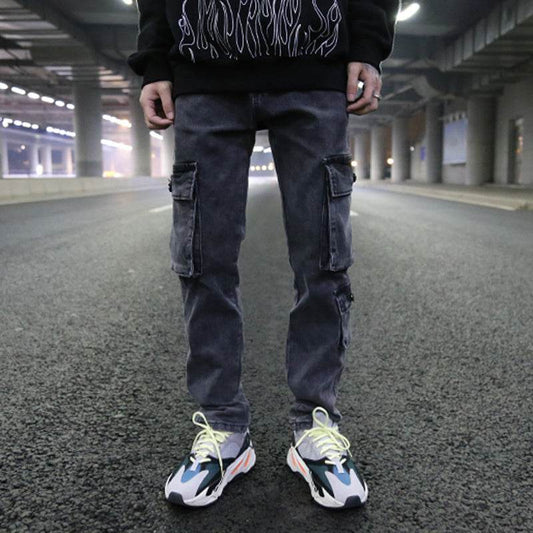 Mens Washed Cargo Pants Side Pocket - Mubimart
