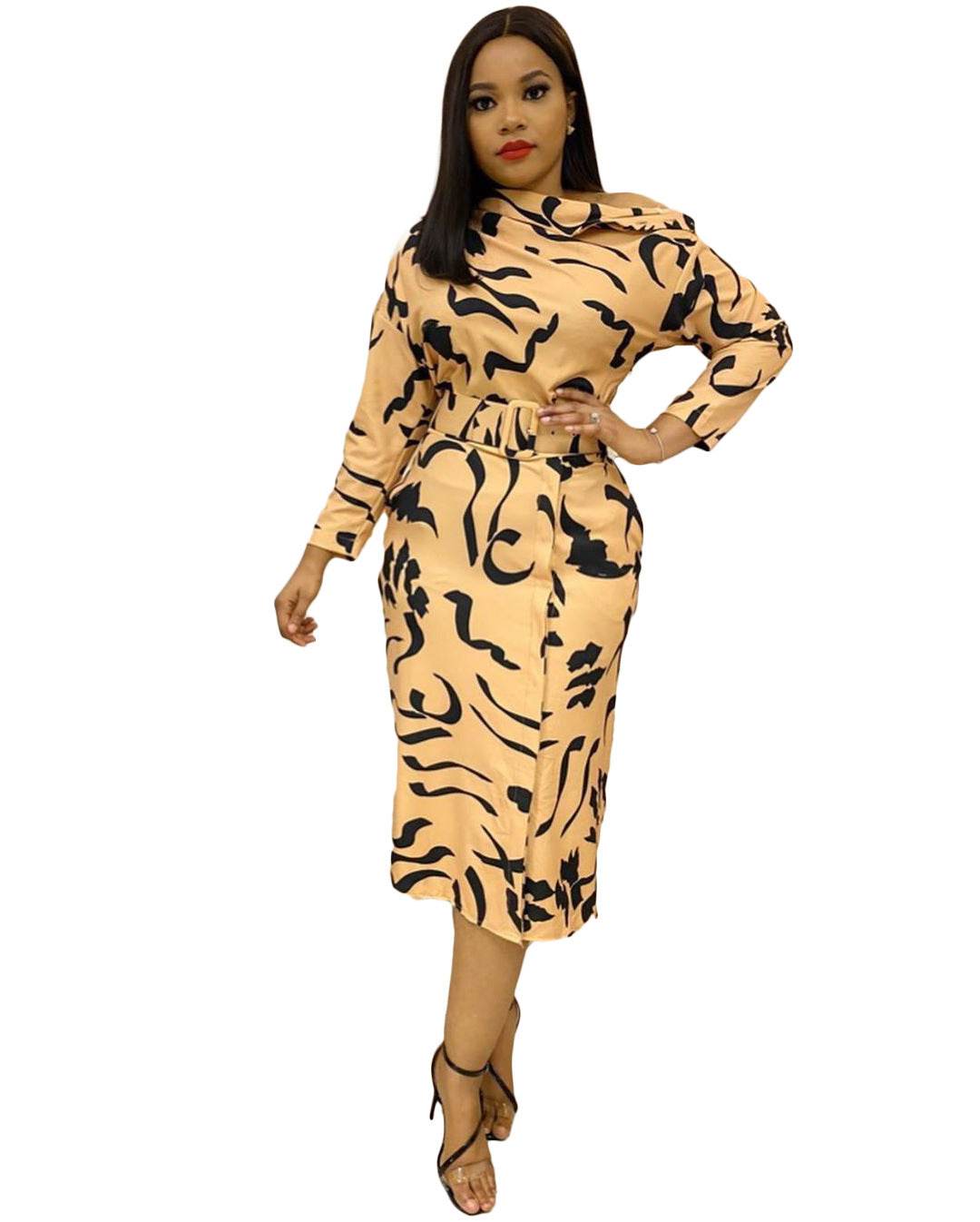 Sleeve Strapless Plus Size Dress For Women With Belt - Mubimart