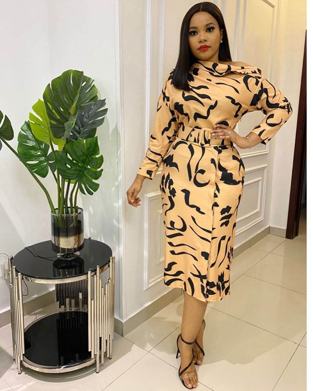 Sleeve Strapless Plus Size Dress For Women With Belt - Mubimart
