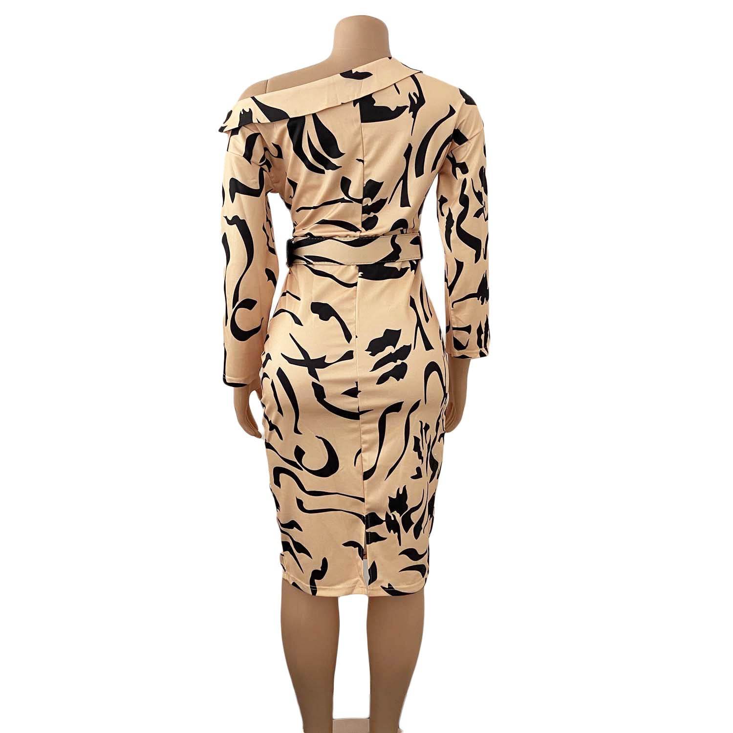 Sleeve Strapless Plus Size Dress For Women With Belt - Mubimart