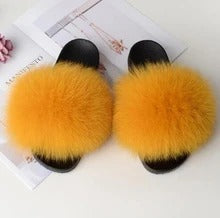 Fox fur slippers flip flops