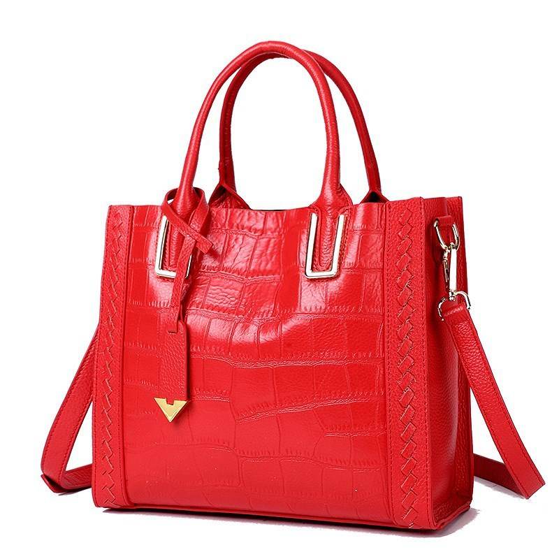 Pattern Woven Handbag Women Leather Handbags - Mubimart
