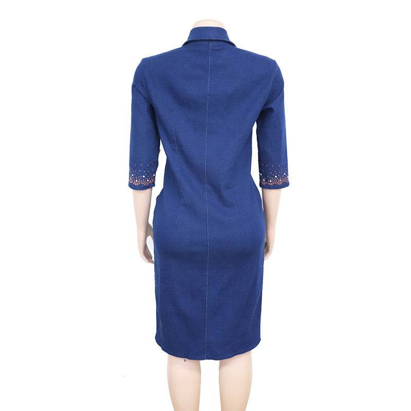 African Women's Plus Size Mother Dress Washed Denim Print African Dress - Mubimart