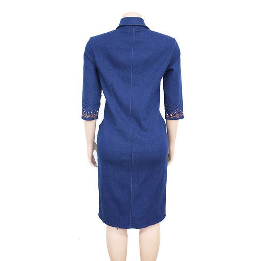 African Women's Plus Size Mother Dress Washed Denim Print African Dress - Mubimart