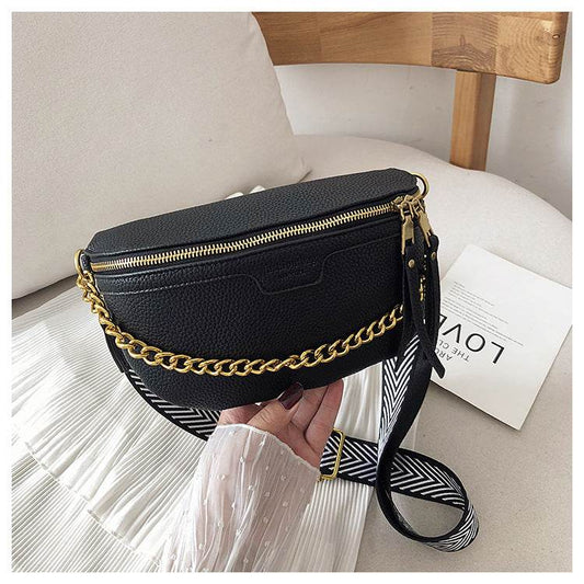 Womens Belt Bag PU leather Chain Fanny Pack Bananka Bag - Mubimart