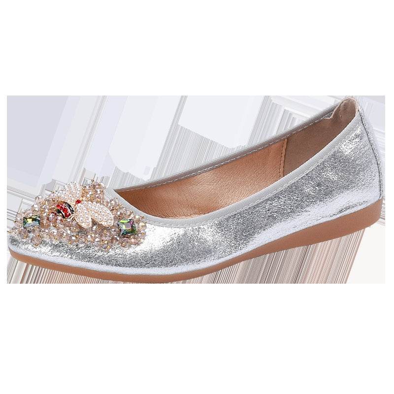 Rhinestone Single Shoes Women Korean Student Casual Shoes - Mubimart