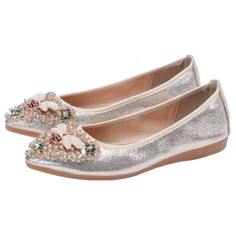 Rhinestone Single Shoes Women Korean Student Casual Shoes - Mubimart